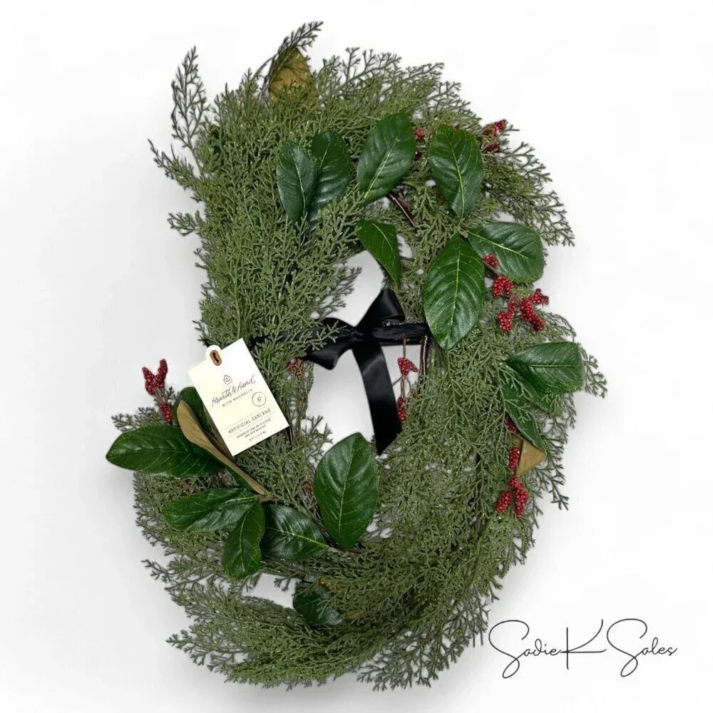 Hearth & Hand‎ Magnolia 6' Cedar & Magnolia Leaf Winterberries Christmas Garland